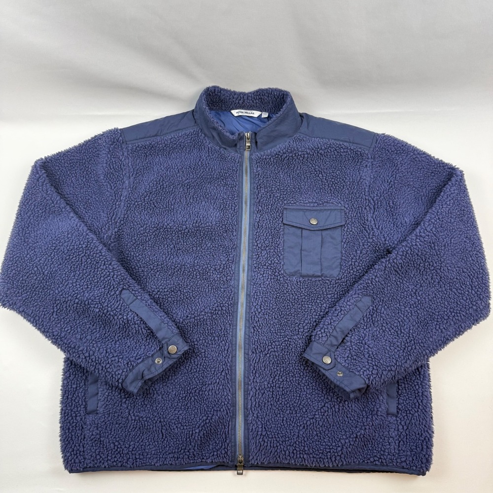 Peter Millar Autumn Pile Fleece Jacket Mens XXL Navy Blue Full Zip Windproof